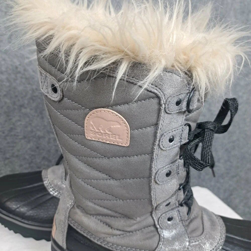 Sorel Women's Waterproof Snow Boots Gray Metallic Fur Lined Lace Up Size‎ 6